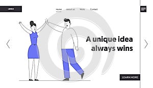 Business Colleagues Giving Highfive in Office Website Landing Page. Man and Woman Beating Hands Rejoice for Good Job