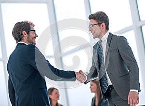 Business colleagues shaking hands with each other.