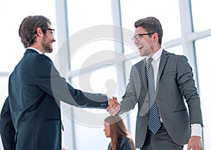 Business colleagues shaking hands with each other.
