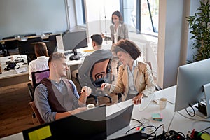 Business colleagues talking at break. leisurely discussion creative business team