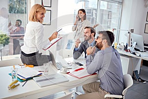 Business colleagues working  in office. Business Team Meeting Ideas Concept