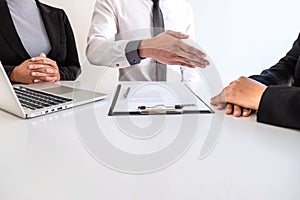 Business committee or interviewer consider and asking about profile of candidate, consider resume conducting a job and