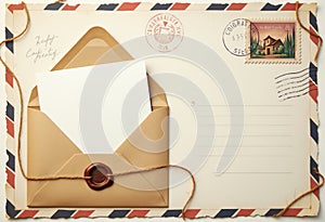 Business communication background with pen letters and stamps