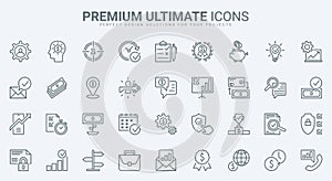 Business communication, commerce and time management thin line icons set, finance symbols