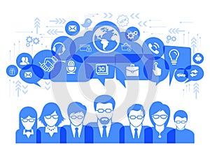 Business communication concept with media social icons vector illustration