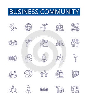 Business community line icons signs set. Design collection of Business, Community, Networking, Connecting, Engaging