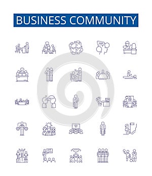 Business community line icons signs set. Design collection of Business, Community, Networking, Connecting, Engaging