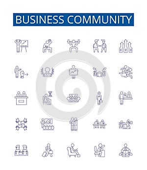 Business community line icons signs set. Design collection of Business, Community, Networking, Connecting, Engaging