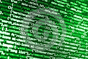 IT business company. Abstract screen of software. Abstract computer script code. Big data database app.