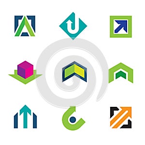 Business company economy green arrow progress logo icon set