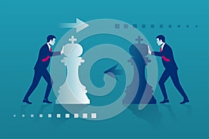 Business competition concept. Businessmen hold chess pieces in hands of punching