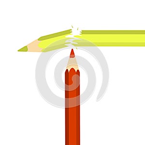 Business competition concept. Red pencil broke green pencil. Vector