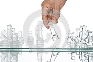 Business Competition Conflict, transparent glass Chess, Reflec