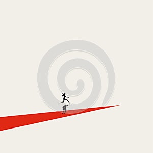 Business competition overtake, vector concept. Symbol of emancipation, strong woman. Minimal illustration photo