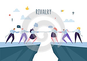 Business Competition, Rivalry Concept. Flat Business People Characters Pulling Rope. Corporate Conflict