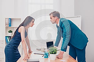 Business competition. Two colleagues having disagreement and conflict