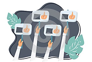 Business compliment concept. Thumbs up hands. Flat vector illustration