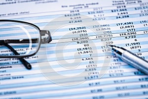 Business composition. Financial analysis - income statement balance photo