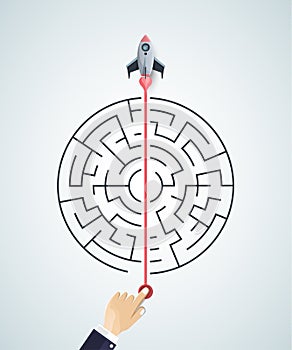 business concept backgroind. 3d rocket finding a solution, problem solving.vector illustration.