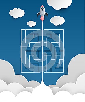 Business concept backgroind. 3d rocket finding a solution, problem solving.vector illustration.