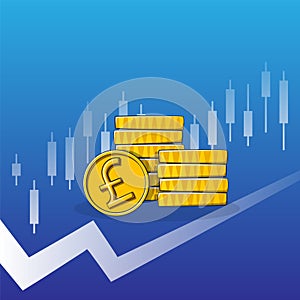 Business concept background with Pound coins stack and upping graph