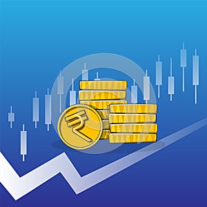 Business concept background with Rupee coins stack and upping graph