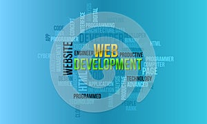 Business Concept Background, Web Development Futuristic Word Cloud