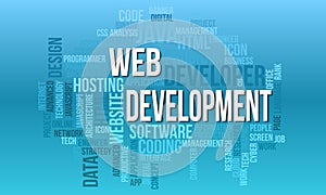 Business Concept Background, Web Development Futuristic Word Cloud