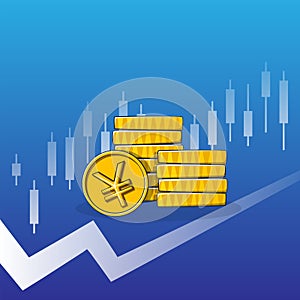 Business concept background with Yen or Yuan coins stack and upping graph