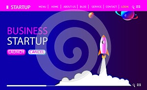 Business concept of banner with startup rocket.Launch rocket vector background.