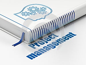 Business concept: book Head With Gears, Project Management on white background