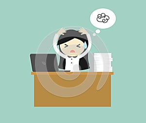 Business concept, Business woman feeling stressed and hard working. Vector illustration.