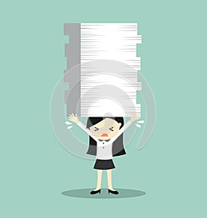 Business concept, Business woman is holding a lot of papers.