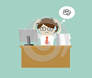 Business concept, Businessman feeling stressed and hard working. Vector illustration.