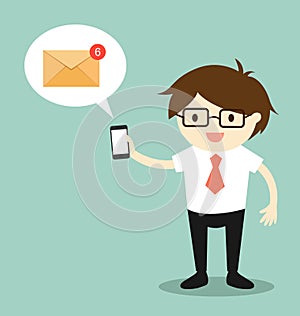 Business concept, Businessman got some e-mails. Vector illustration.