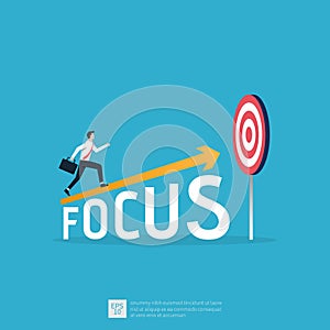 Business concept, businessman running toward to the target, Focus on goal symbol