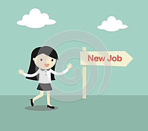 Business concept, Businesswoman chose a direction 'new job'.