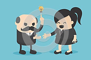 Business concept cartoon  businesswoman cooperate with older businessmen to succeed