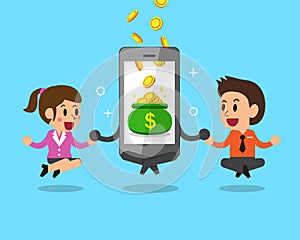 Business concept cartoon smartphone help business people to earn money