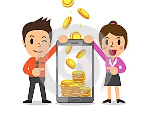 Business concept cartoon smartphone help business people to earn money