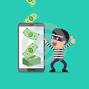 Business concept cartoon smartphone help thief to earn money