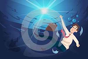 Business concept characters. Managers flowing in water exact vector cartoon background