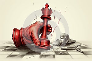 Business concept with a chess pawn punching and destroying the competition king piece AI generated