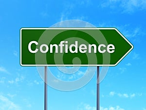 Business concept: Confidence on road sign background