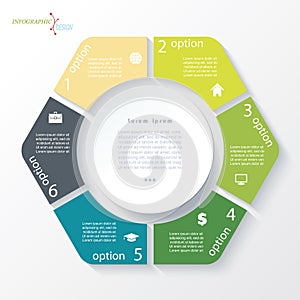 Business concept design with circle and 6 segments. Infographic