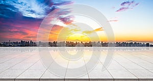 Empty marble floor top with panoramic modern cityscape building background