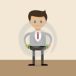 Business concept in flat design. The richest businessman of the world, their pockets full of money. Vector photo