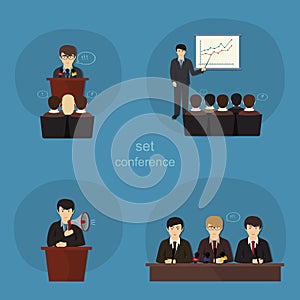 Business concept flat icons set of meeting