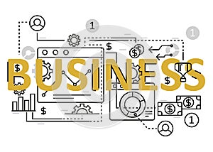 Business concept flat line design with icons and elements. Modern business concept s collection. Business concept lettering