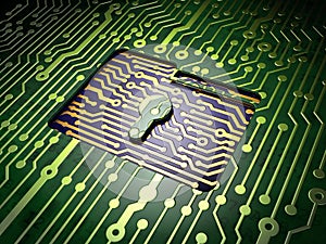 Business concept: Folder With Keyhole on circuit board background